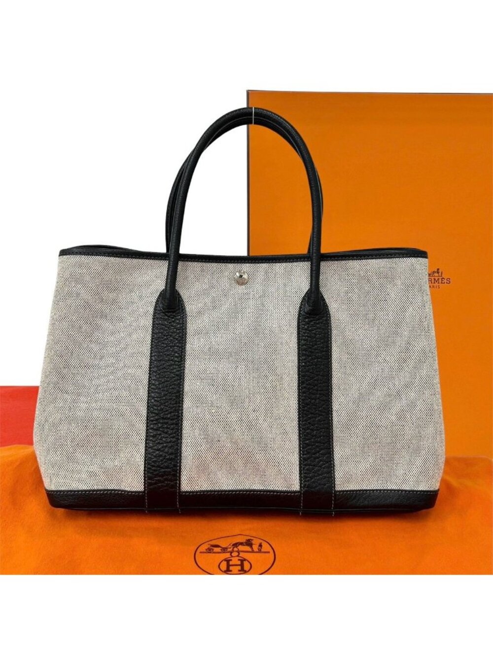 Hermes Garden Party PM Toile H Negonda Tote Bag Gray